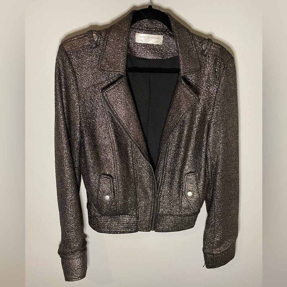 Pewter moto motorcycle style jacket - Haight & Ashbury